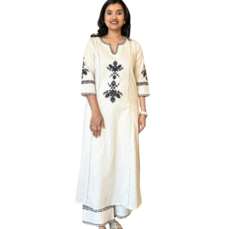 Ethnic Cotton Kurta Set for Women ? Straight Fit with Palazzo and Dupatta(XL)